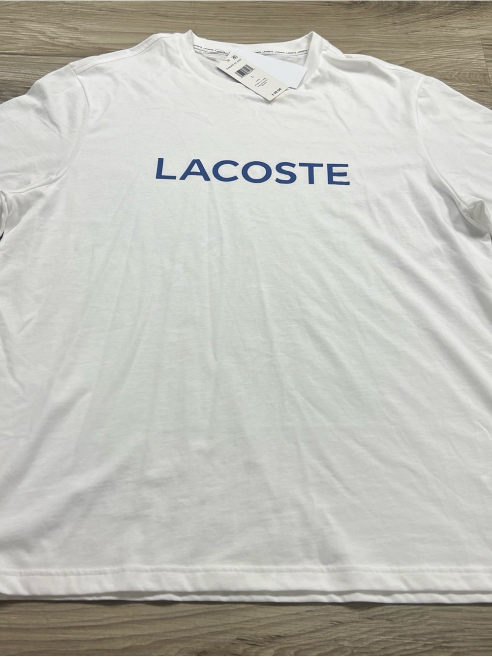 Lacoste 100% Cotton Logo Sleepwear T-Shirt White Men's Large $50 NWT